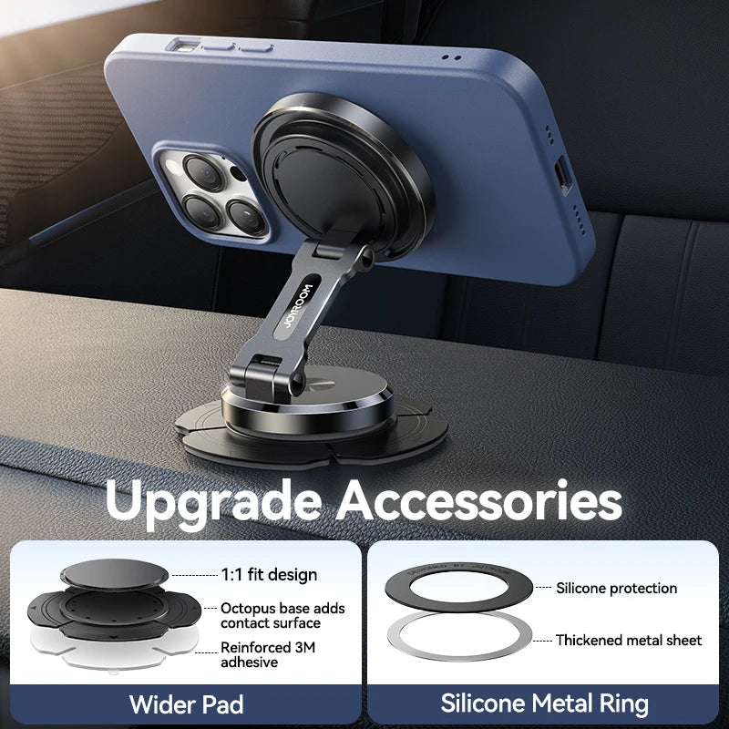 Magnetic Car Phone Holder with 15W Wireless Charging – 360° Rotating Dashboard Mount