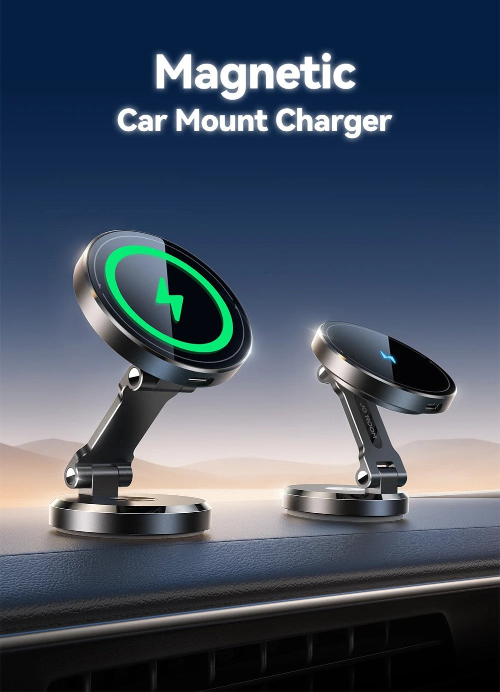 Magnetic Car Phone Holder with 15W Wireless Charging – 360° Rotating Dashboard Mount
