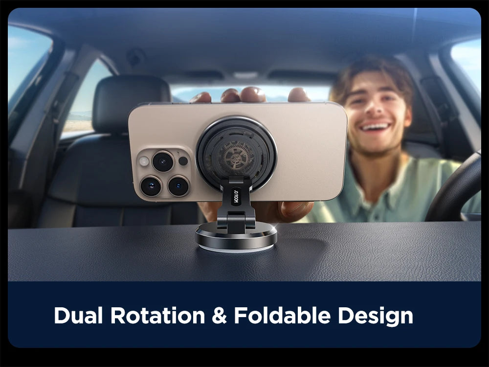 Magnetic Car Phone Holder with 15W Wireless Charging – 360° Rotating Dashboard Mount
