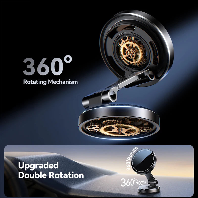 Magnetic Car Phone Holder with 15W Wireless Charging – 360° Rotating Dashboard Mount